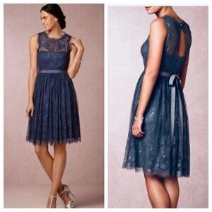 Anthropologie Hitherto Blue Lace Sleeveless Knee Length Dress Womens 12